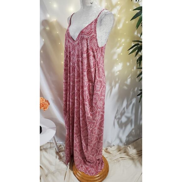 Elan Double V-Neck Boho Asymmetrical Maxi Dress Size S Floral Paisley Pockets - Picture 2 of 11